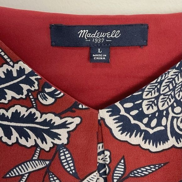 Madewell Silk Slip Dress Sleeveless Burgundy & Navy Blue Floral Sz Lg Sundress - Picture 3 of 7